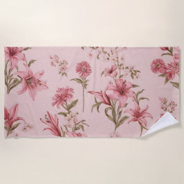 Rosa Vintage Lilien Blumencotagecore Strandtuch