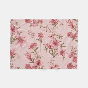 Rosa Vintage-Lilien Floral Cottagecore Fleecedecke