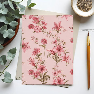 Rosa Vintage-Lilien Floral Cottagecore Postkarte