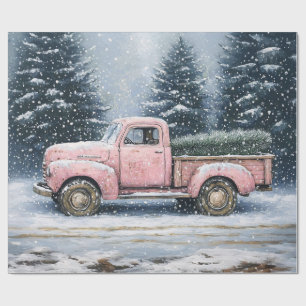 Rosa Vintage-LKW-Weihnachtsbaum-Decoupage Geschenkpapier