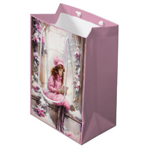 Rosa Vintage Mädchenlesung an der Weihnachtsnacht Mittlere Geschenktüte