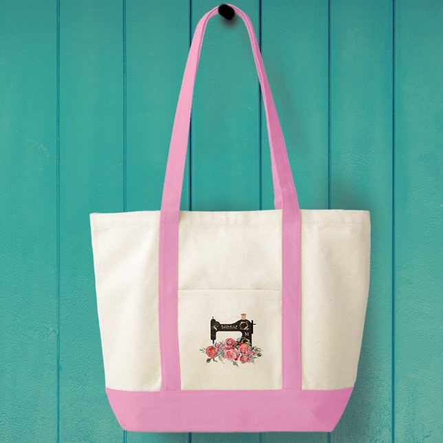 Rosa Vintage Nähmaschine Monogramm Tragetasche (Von Creator hochgeladen)
