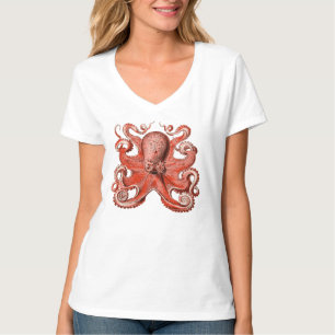 Rosa Vintage-Oktopus-Meereskreatur T-Shirt