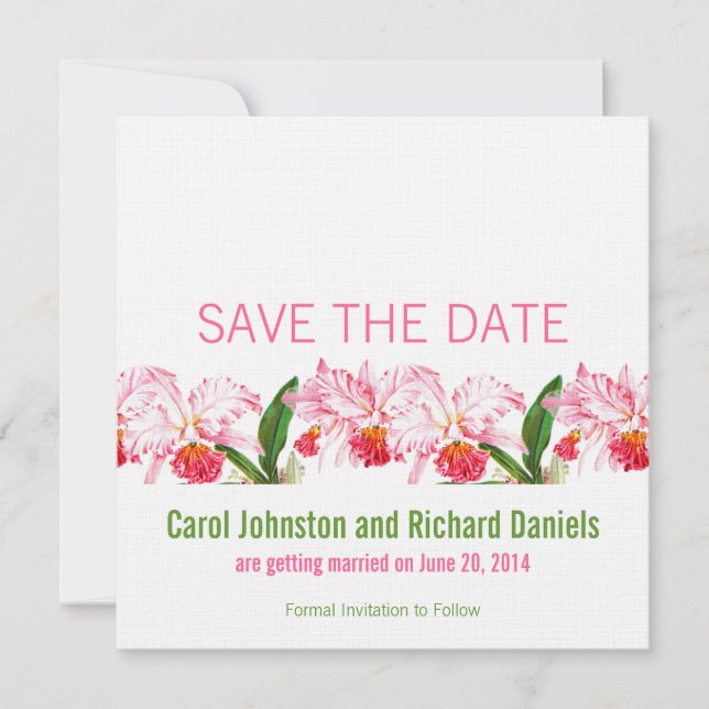 Rosa Vintage Orchideen-Save the Date Karten (Vorderseite)