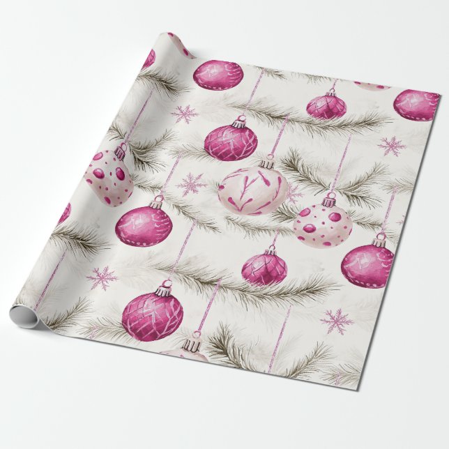 Rosa Vintage Ornamente Weihnachten Geschenkpapier (Ungerollt)