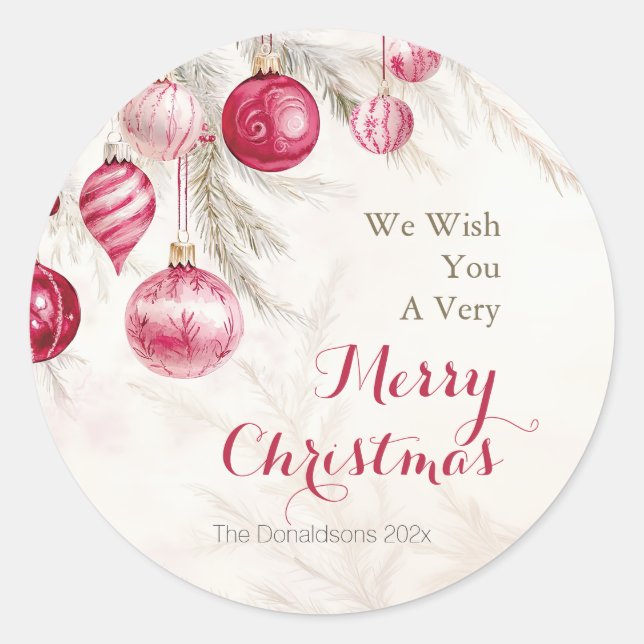 Rosa Vintage Ornamente Weihnachten Runder Aufkleber (Vorderseite)