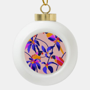 Rosa Vintage Papageien: Exotische Nahtlose Illustr Keramik Kugel-Ornament