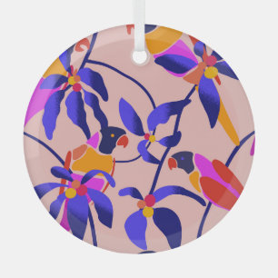 Rosa Vintage Papageien: Exotische Nahtlose Illustr Ornament Aus Glas