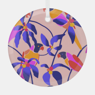 Rosa Vintage Papageien: Exotische Nahtlose Illustr Ornament Aus Glas