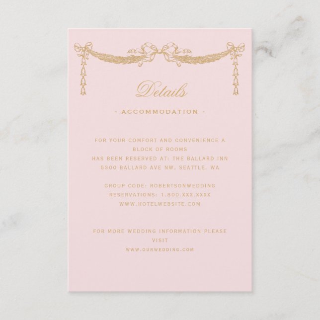 Rosa Vintage Paris Bow Swag Glam Details Begleitkarte (Vorderseite)