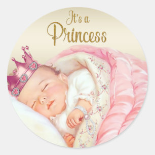 Rosa Vintage-Prinzessin-Baby-Party Runder Aufkleber
