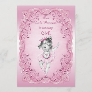 Rosa Vintage Prinzessin Ballerina 1. Geburtstag Pa Einladung