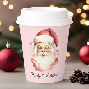 Rosa Vintage Retro Weihnachtsmann Frohe Weihnachte Pappbecher