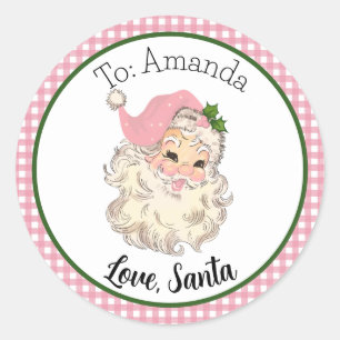 Rosa Vintage Retro Weihnachtsmann Geschenk-Anhänge Runder Aufkleber