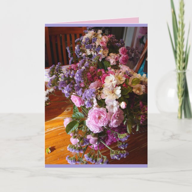 Rosa Vintage Rose Blumenkohl Blume Vase Card Karte (Vorderseite)