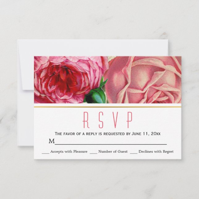 Rosa Vintage Rose Blütenhochzeit RSVP Reaktion (Vorderseite)