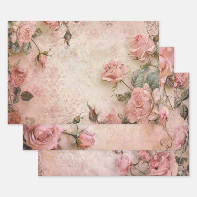 Rosa Vintage Rose Dekoupage Pattern Geschenkpapier Set (Set)