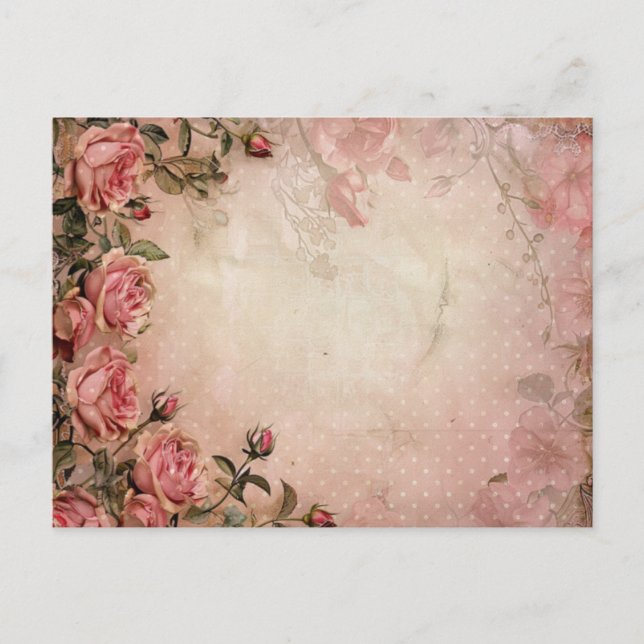 Rosa Vintage Rose Dekoupage Pattern Postkarte (Vorderseite)