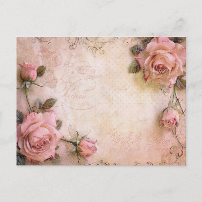 Rosa Vintage Rose Dekoupage Pattern Postkarte (Vorderseite)