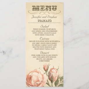 Rosa Vintage Rose elegante Hochzeitskarte Menükarte