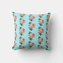 Rosa Vintage Rose Garden Pattern Blaues Kissen