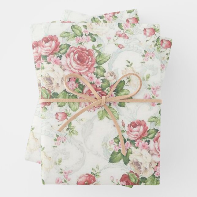 Rosa Vintage Rose Geschenkpapier Set (Beispiel)