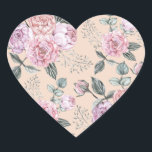 rosa Vintage Rose Herz-Aufkleber<br><div class="desc">Nahtlose Muster-Rose Blume Vintag</div>