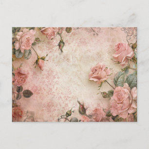 Rosa Vintage-Rosen-Dekupiermuster Postkarte