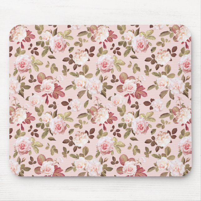 Rosa Vintage-Rosen in Pink Mousepad (Vorne)