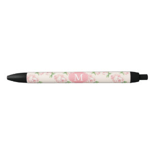 Rosa Vintage-Rosen Muster Monogramm Kugelschreiber