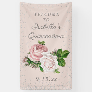 Rosa Vintage-Rosen Quinceañera Willkommen Banner