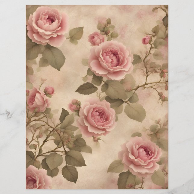 Rosa Vintage-Rosen Scrapbook-Papier (Vorderseite)