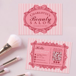 Rosa Vintage-Schleifenrahmen-Schönheitssalon-Gesch Visitenkarte
