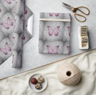 Rosa Vintage-Schmetterling-Damaskus Geschenkpapier