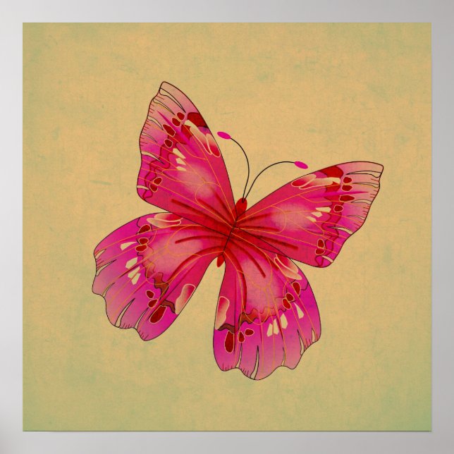 Rosa Vintage Schmetterlingskunst Poster (Vorne)