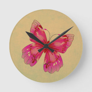 Rosa Vintage Schmetterlingskunst Runde Wanduhr