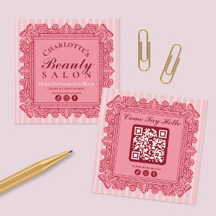 Rosa Vintage-Stil Verzierte Rahmen Salon Social Me Quadratische Visitenkarte