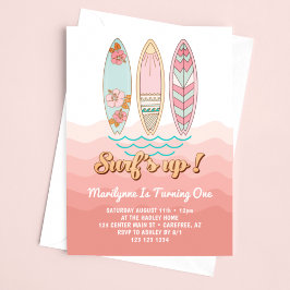 Rosa Vintage Surfs bis zum 1. Geburtstag Einladung