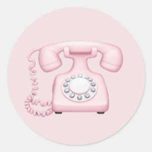 Rosa Vintage-Telefon-Emoji-Kunst Runder Aufkleber
