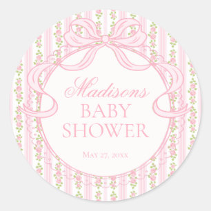 Rosa Vintage-verschlungene Blumen-Baby-Shower-Sieg Runder Aufkleber