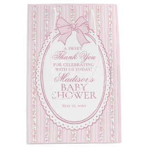 Rosa Vintage-verschlungene Blumenmuster-Babyparty- Mittlere Geschenktüte