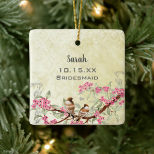 Rosa Vintage-Vogel Brautjungfer Hochzeitsgunst Keramikornament