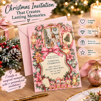 Rosa Vintage-Weihnachtsfamilienfeier-Einladung Einladung
