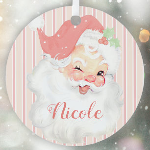 Rosa Vintage-Weihnachtsmann-Weihnachtsbaum mit Nam Ornament Aus Metall