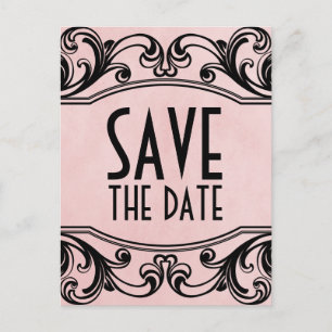 Rosa Vintage-Wirbel Save-the-Date-Postkarte Ankündigungspostkarte