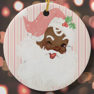 Rosa Vintage zwinkernd Santa schwarz Weihnachtsbau Keramik Ornament