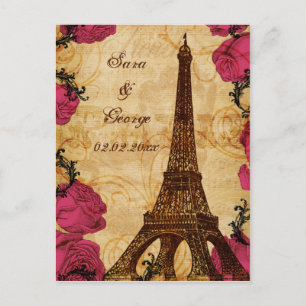 Rosa Vintager Eiffelturm Paris Save the Date Ankündigungspostkarte