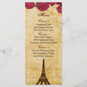 Rosa Vintager Eiffelturm Pariser Hochzeitskarte Menükarte