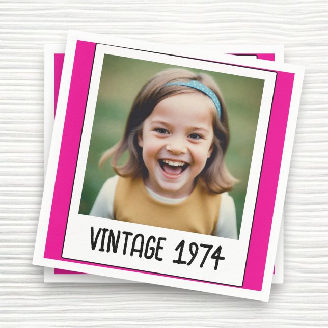 Rosa Vintager Meilenstein Geburtstag Foto Keepake Serviette (Von Creator hochgeladen)