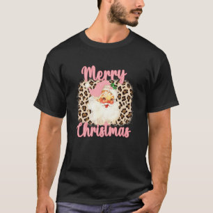 Rosa Vintager Weihnachtsmann Frohe Weihnachtsleopa T-Shirt